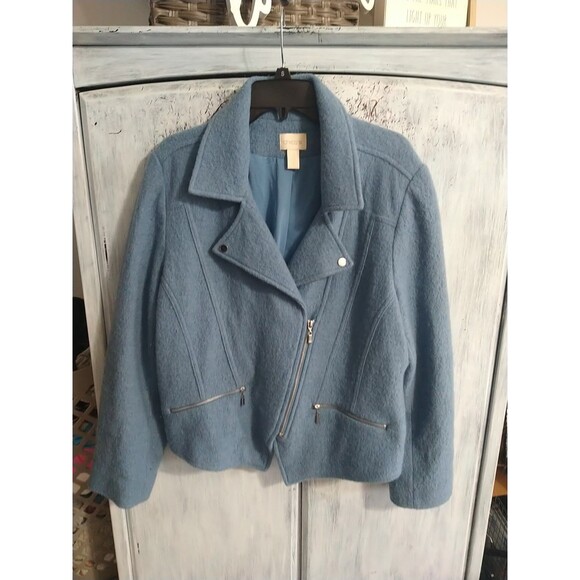 Chicos Wool Zip Up Coat Blue Size 3 Boho Classic - Picture 1 of 9